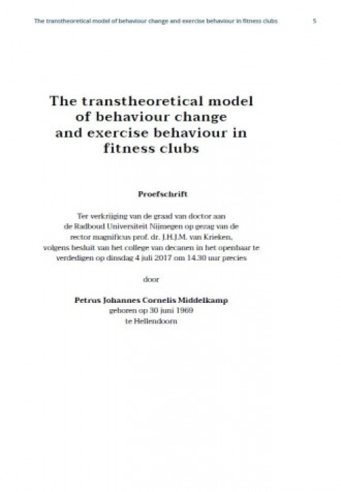 The transtheoretical model of behaviour change and exercise behaviour in fitness clubs