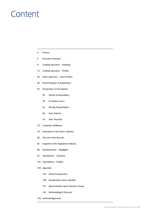 European Health and Fitness Market Report 2016