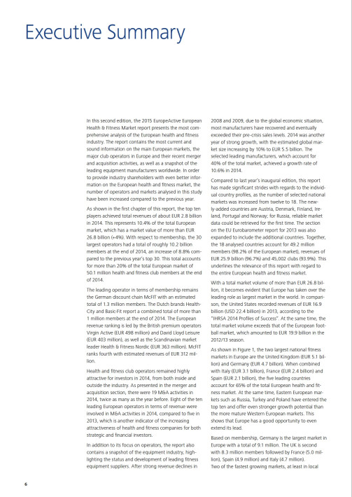 European Health and Fitness Market Report 2015